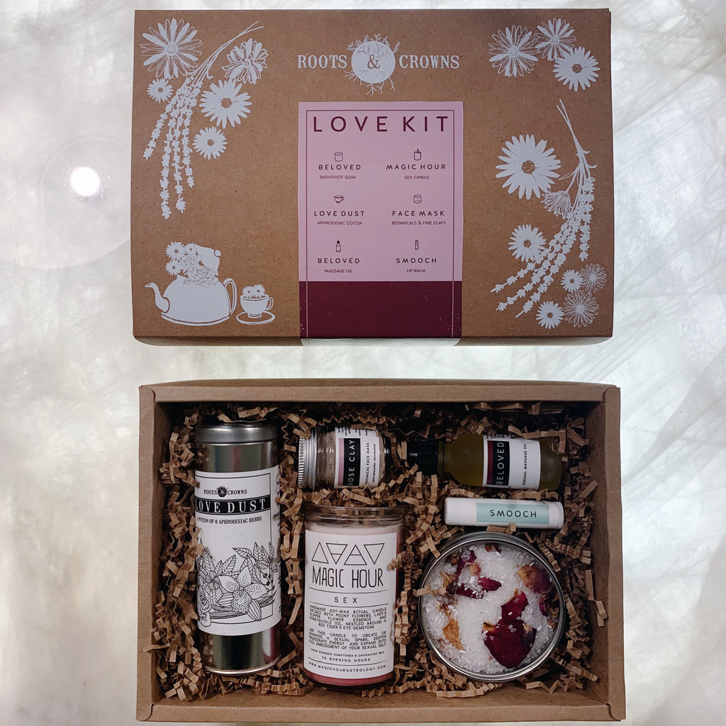 Herbal Love Kit: Bath Salts, Face Masks, Massage Oil, Aphrodisiac Cocoa, & Candle for a Sensual Beautiful Love Date!