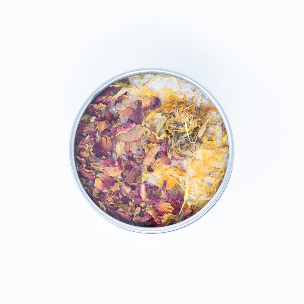 Self Care "Of Flowers" Kit: with Bath Salts, Flower Tea, & Nourishing Foot Balm